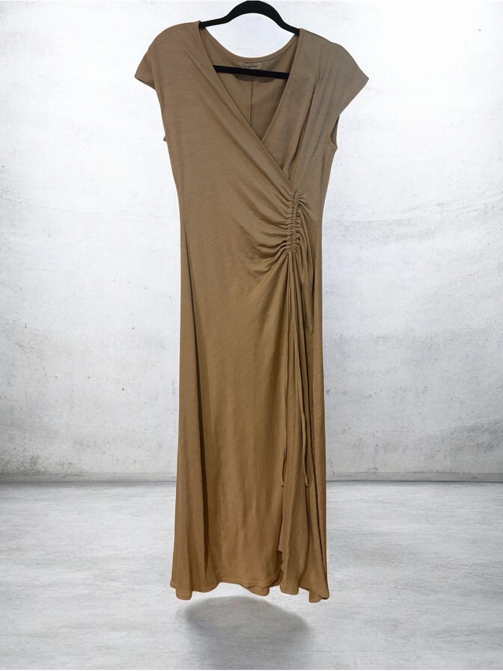 Max Studio Ruched Wrap Maxi Dress Tan Size Small